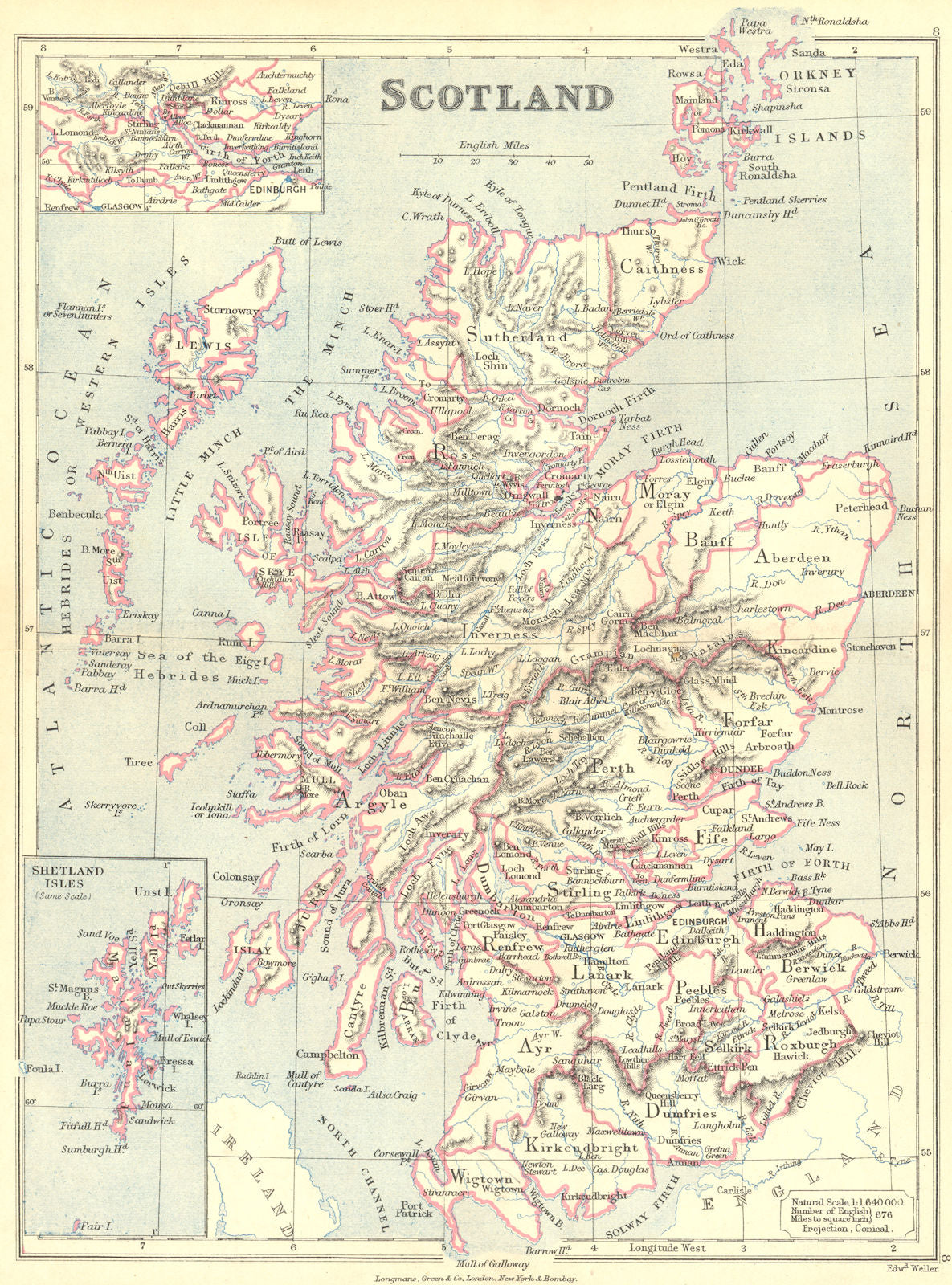 SCOTLAND. LONGMANS 1897 old antique vintage map plan chart